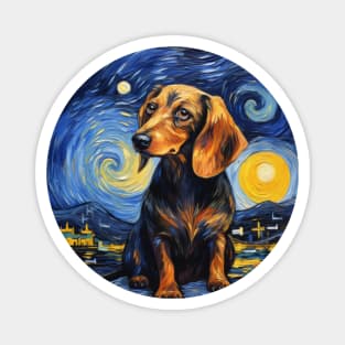 Dachshund, van gogh style, starry night, Post-impressionism Magnet